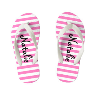 Cute Pink and White Stripe Personalised Kid's Thongs