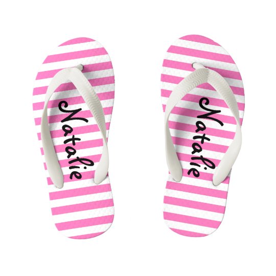 Cute Pink and White Stripe Personalised Kid's Thongs | Zazzle.com.au