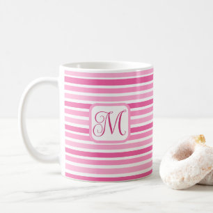 Cute Pink and White Striped Add Initial Design Coffee Mug