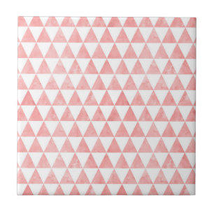 Cute Pink And White Triangle Pattern Ceramic Tile