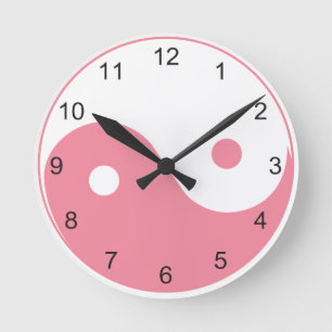 Cute Pink and White Yin and Yang Symbol Round Clock
