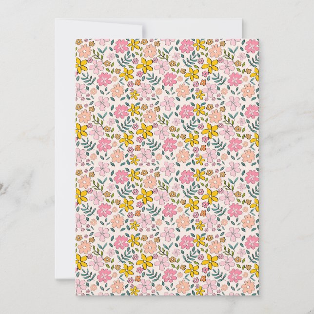 Cute Pink and Yellow Floral Pattern Invitation (Front)