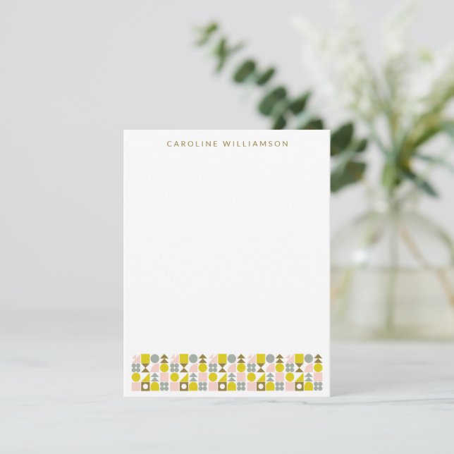 Cute Pink and Yellow Geometric Design Personalised Card (Standing Front)