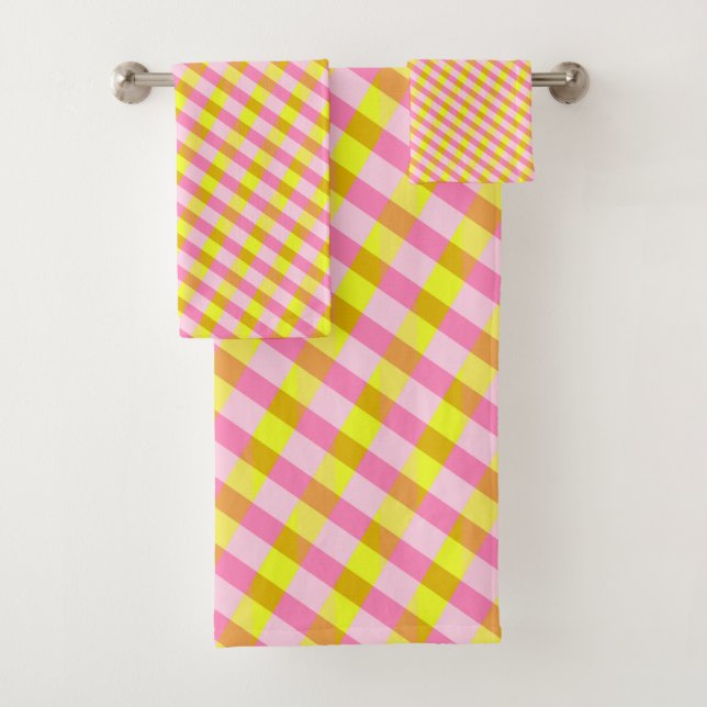 Cute Pink and Yellow Plaid Pattern  Bath Towel Set (Insitu)