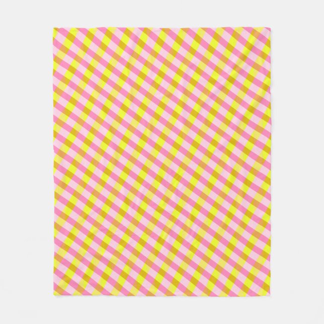 Cute Pink and Yellow Plaid Pattern  Fleece Blanket (Front)