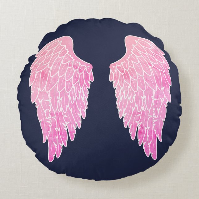 Cute Pink Angel Wings Round Cushion (Front)