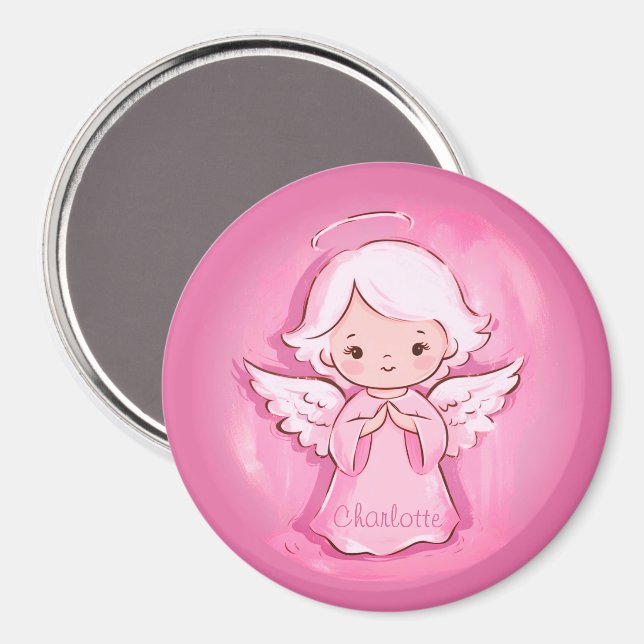 Cute Pink Angel With Girls Name Refrigerator Magnet (Front/Back)