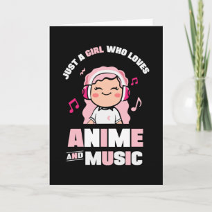 Cute Pink Anime Girl   for Anime & Music Lover Card