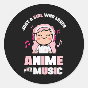 Cute Pink Anime Girl   for Anime & Music Lover Classic Round Sticker
