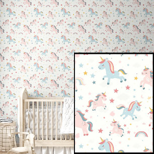 Cute Pink & Aqua Baby Unicorns & Stars Wallpaper