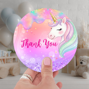 Cute pink aqua unicorn birthday  classic round sticker
