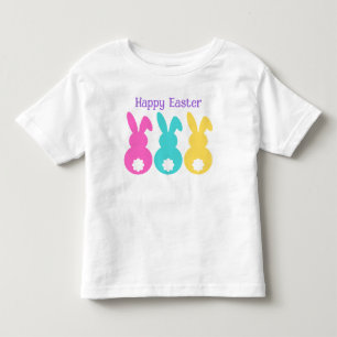 Cute Pink Aqua Yellow Rabbits 1st Easter Toddler T-Shirt