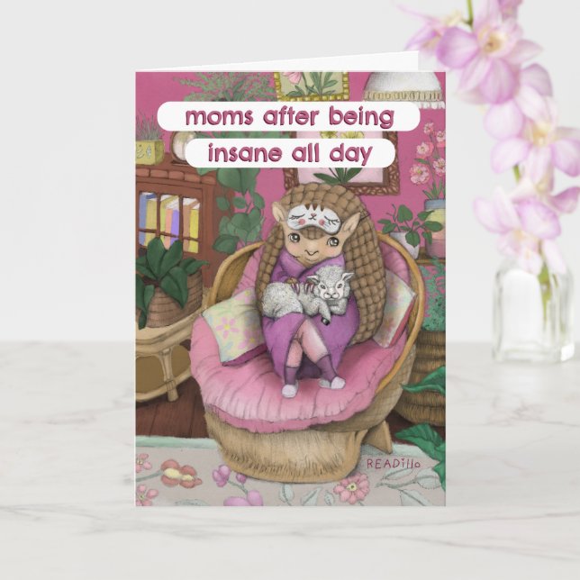Cute Pink Armadillo Motherhood Meme Mother's Day Card (Orchid)