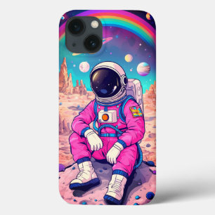 Cute Pink Astronaut Rainbow Galaxy iPhone 13 Case