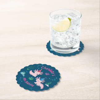Cute Pink Axolotl Birthday Party Drinks Paper Coaster