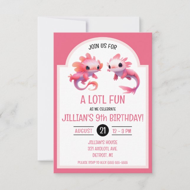 Cute Pink Axolotl Birthday Party Invitation (Front)