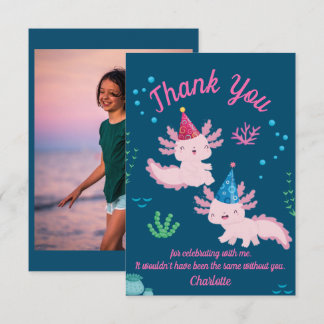 Cute Pink Axolotl Birthday Thank You Card