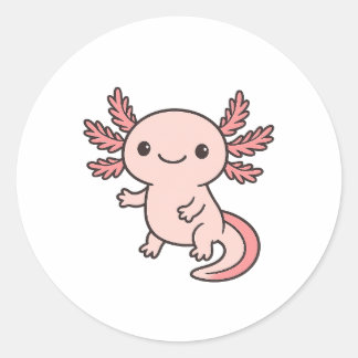 Cute Pink Axolotl Cartoon – Adorable Kawaii Salama Classic Round Sticker