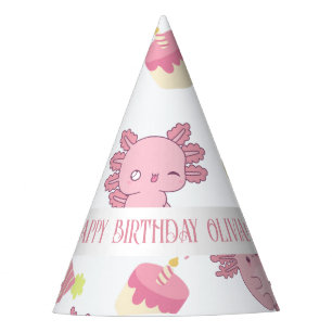 Cute Pink Axolotl Cartoon Kids Birthday  Party Hat