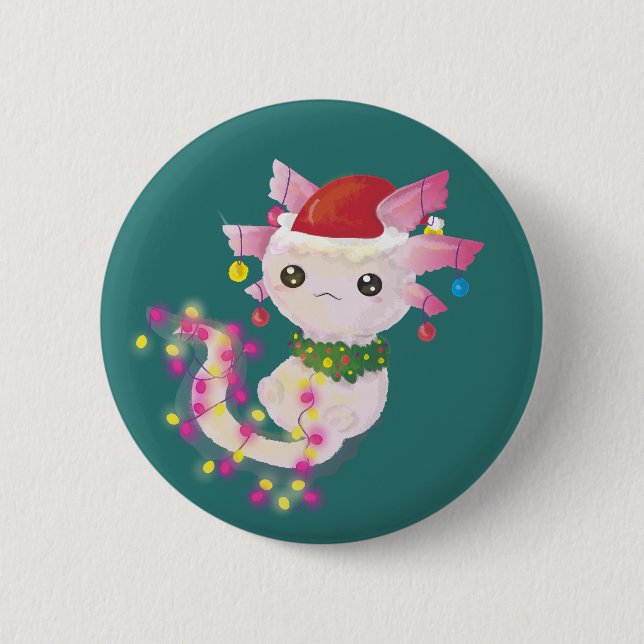Cute Pink Axolotl in christmas lights 6 Cm Round Badge (Front)