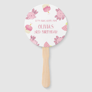 Cute Pink Axolotl Kids Have Alotl Fun Birthday Hand Fan