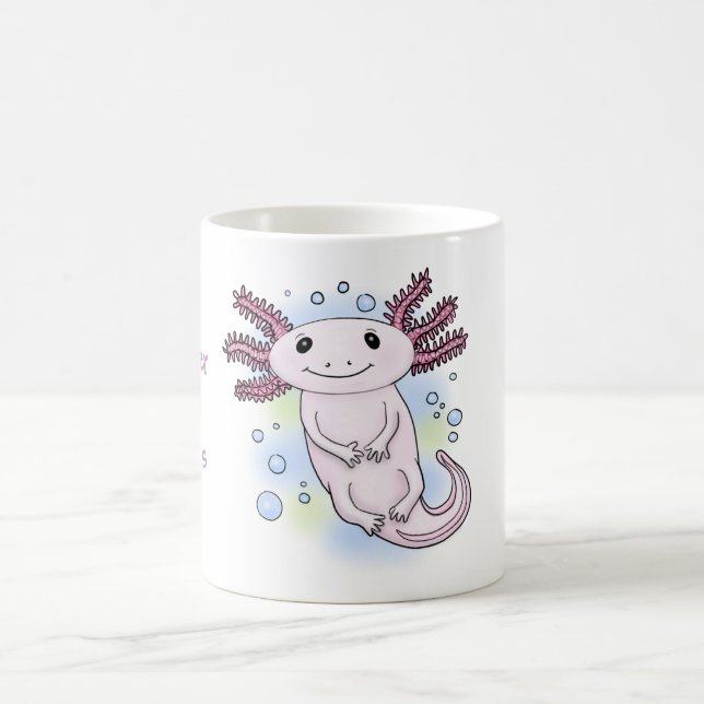 Cute pink axolotl mexican walking fish pet cartoon coffee mug (Center)