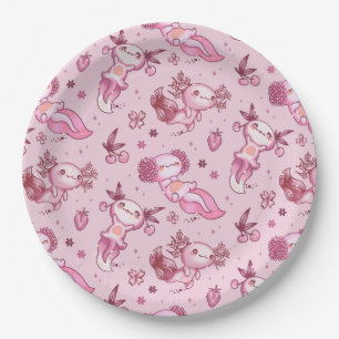 Cute Pink Axolotl Pattern Kawaii Animal Girls Paper Plate