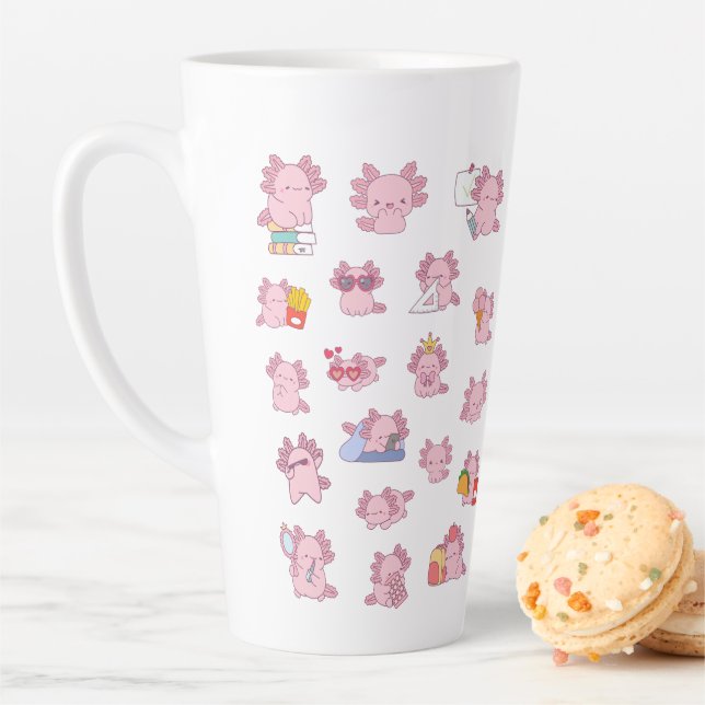 Cute Pink Axolotl Pattern Latte Coffee Tea Mug (In Situ)