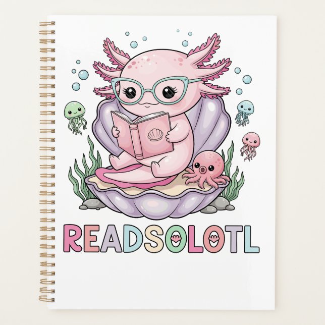Cute Pink Axolotl Reading Planner (Front)