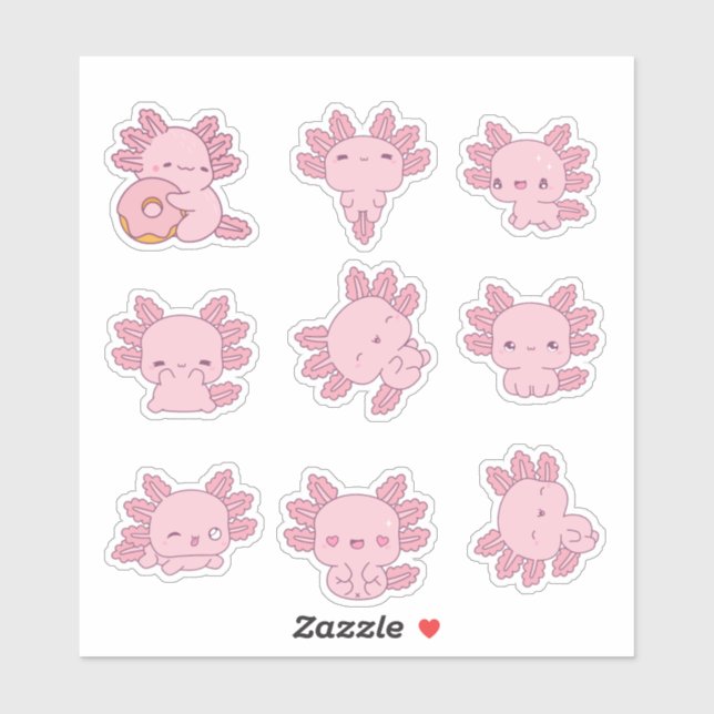 Cute Pink Axolotl Sticker Sheet (Sheet)