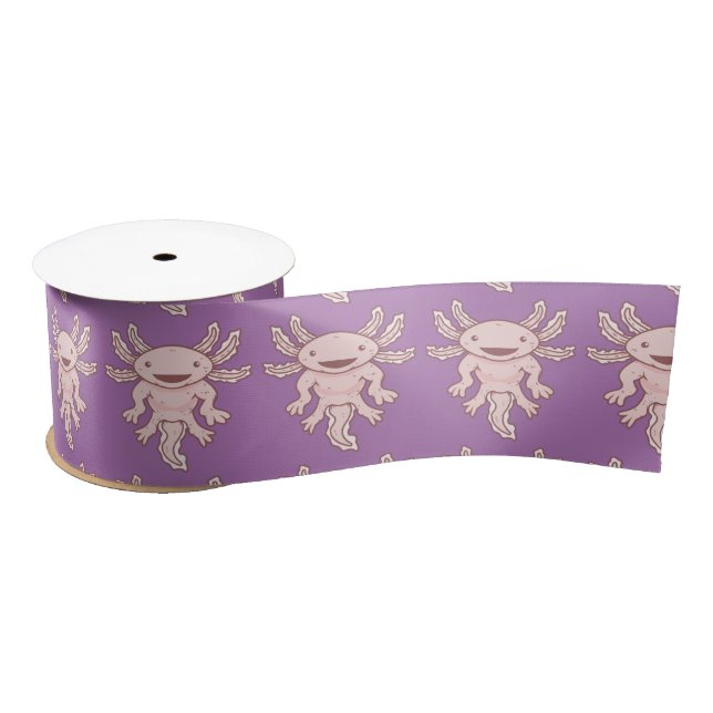 Cute Pink Axolotl Thunder_Cove  Satin Ribbon (Spool)