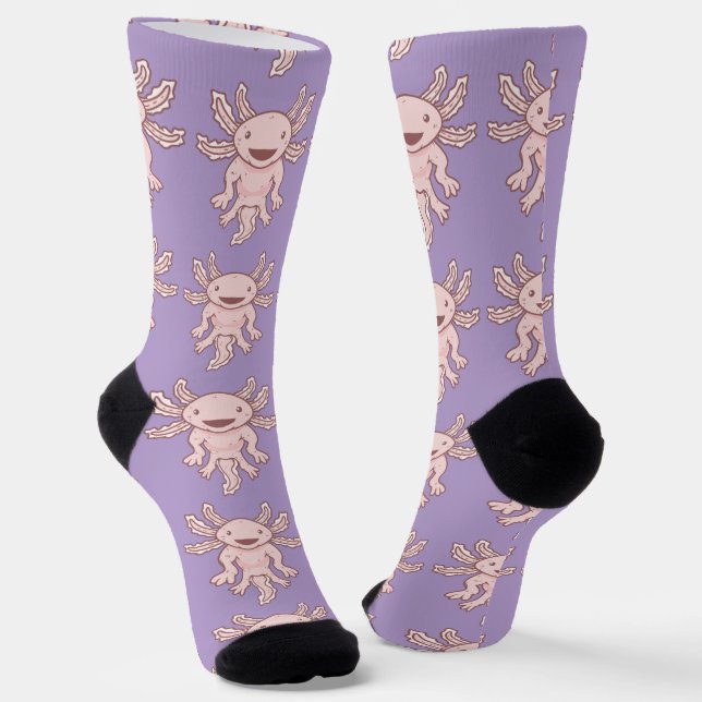 Cute Pink Axolotl Thunder_Cove  Socks (Angled)