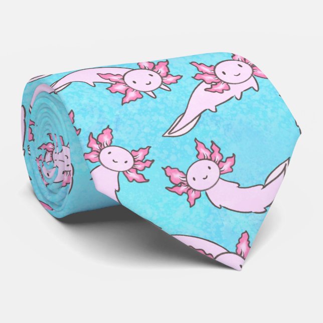 Cute Pink Axolotl Tie (Rolled)