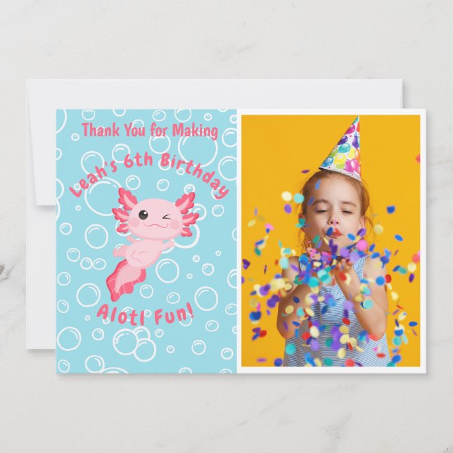 Cute Pink Axolotl Under the Sea Birthday  Thank You Card (Front)