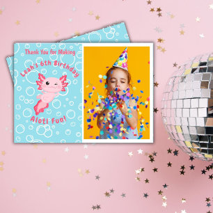 Cute Pink Axolotl Under the Sea Birthday Thank You Card