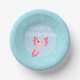 Cute Pink Axolotl Underwater Birthday Party  Paper Plate