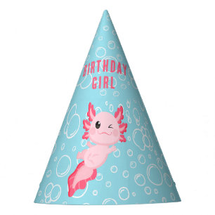 Cute Pink Axolotl Underwater Theme Birthday Girl Party Hat