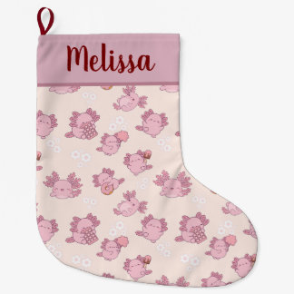 Cute  pink axolotls Christmas stoking Large Christmas Stocking