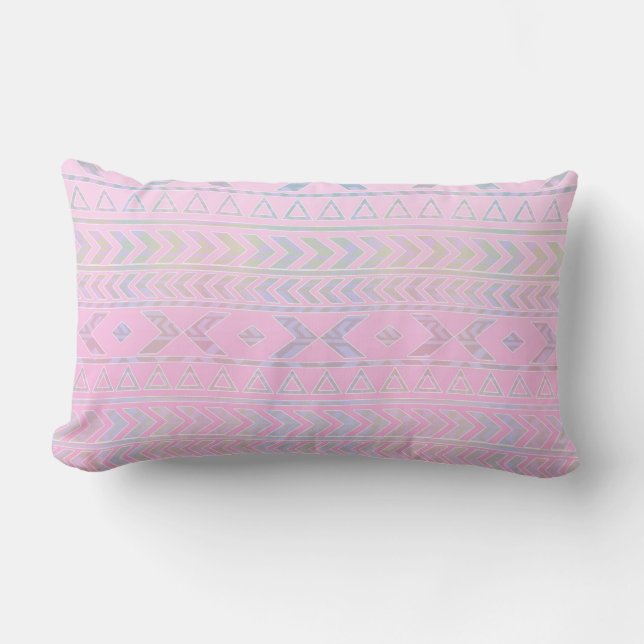 Cute Pink Aztec Art Influenced Pattern Lumbar Cushion (Front)