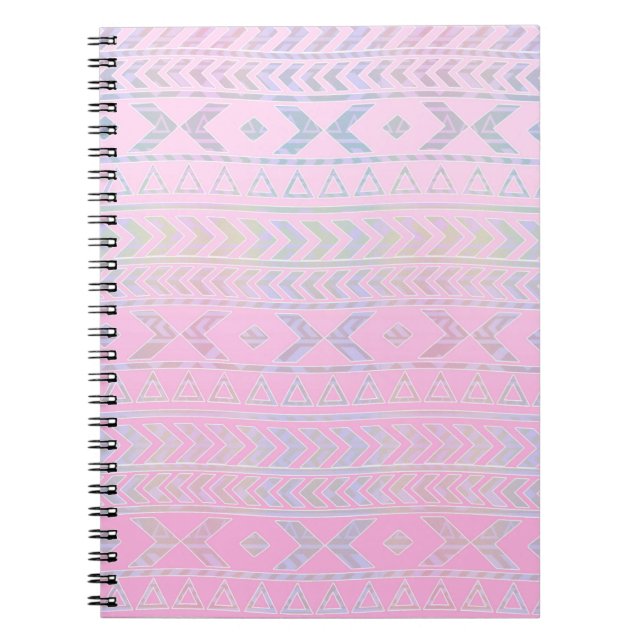 Cute Pink Aztec Art Influenced Pattern Notebook (Front)