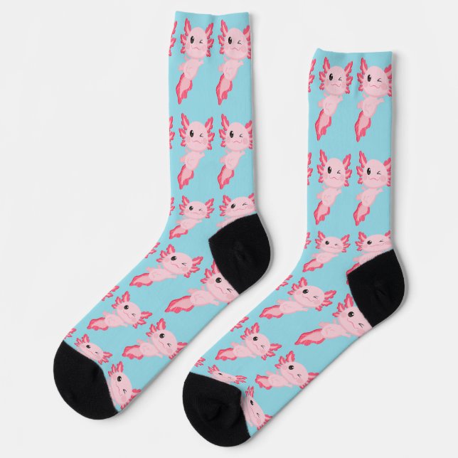 Cute Pink Baby Axolotl Pattern Crew Socks (Left)