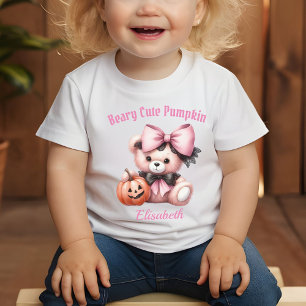Cute Pink Baby Bear with Pumpkin Baby T-Shirt