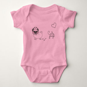 cute pink baby bodysuit with pug