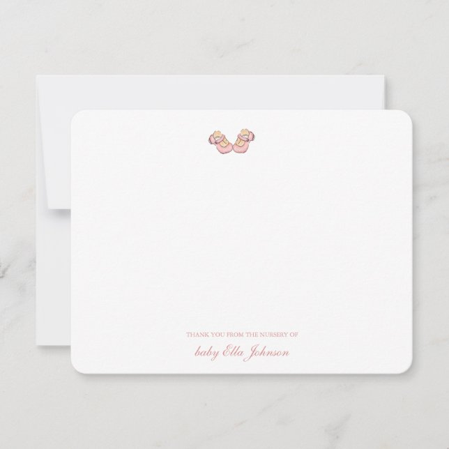 Cute Pink Baby bootie girl  Thank You Card (Front)