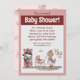 Cute Pink Baby Buggy Baby Shower Invitation