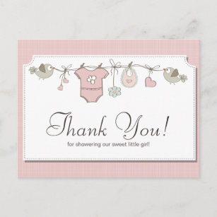Cute Pink Baby Clothes   Baby Shower Thank You Postcard