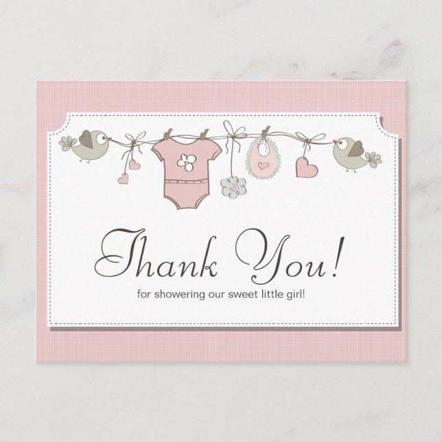 Cute Pink Baby Clothes | Baby Shower Thank You Postcard (Front)