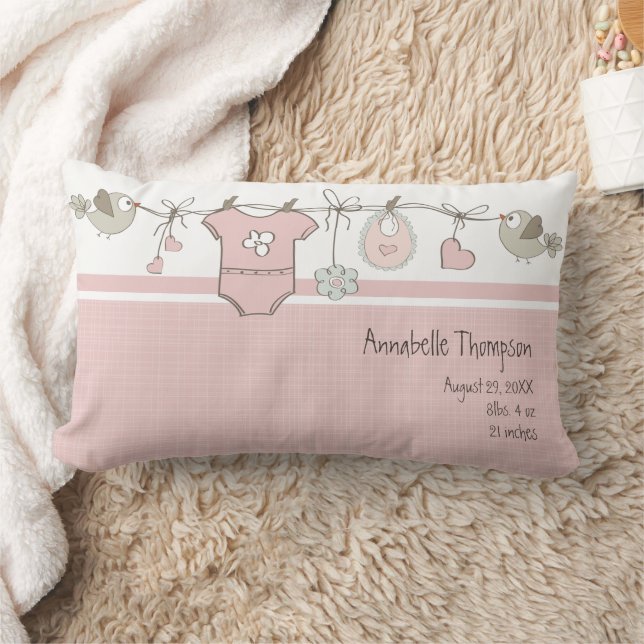 Cute Pink Baby Clothesline Brith Stats Lumbar Cushion (Blanket)