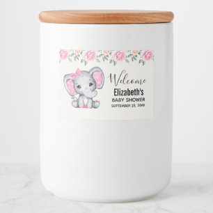 Cute Pink Baby Elephant and Roses Border Food Label