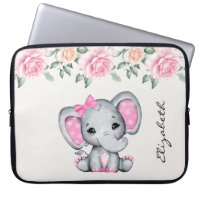 Cute Pink Baby Elephant and Roses Border